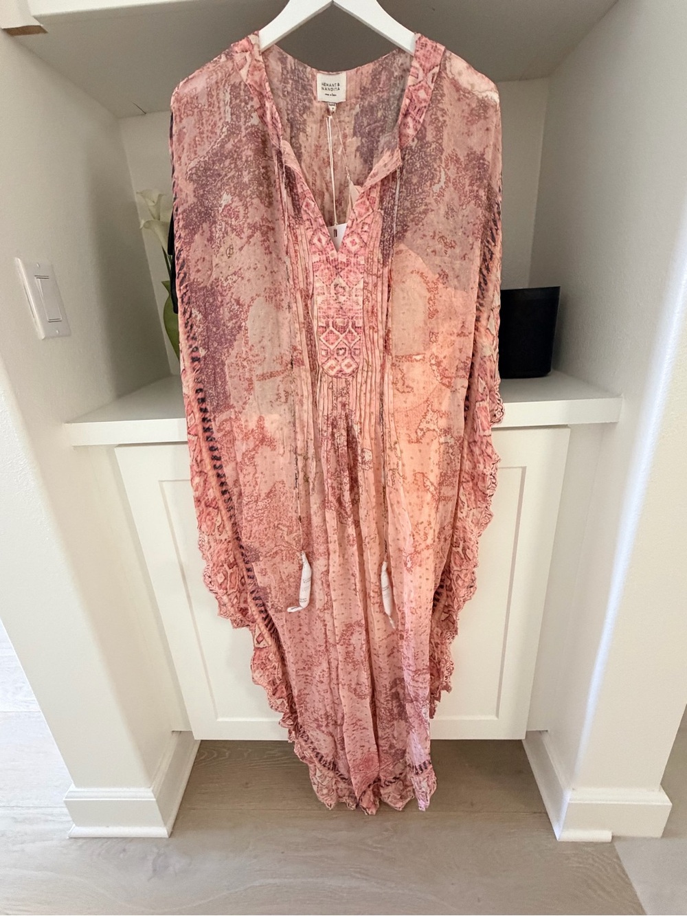 HEMANT & NANDITA Pink Lace Overlay Kaftan Dress - Picture 3 of 6